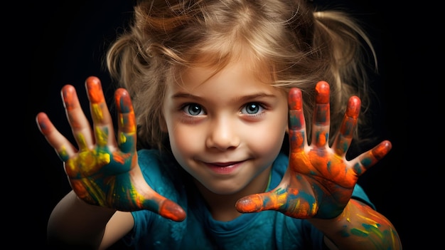 Petite fille et couleurs sur handportrait