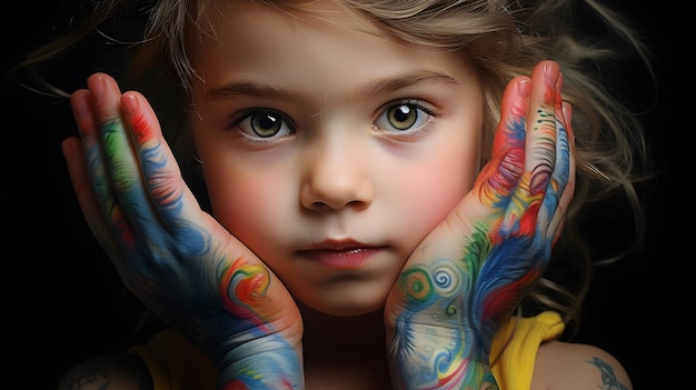 Petite fille et couleurs sur handportrait