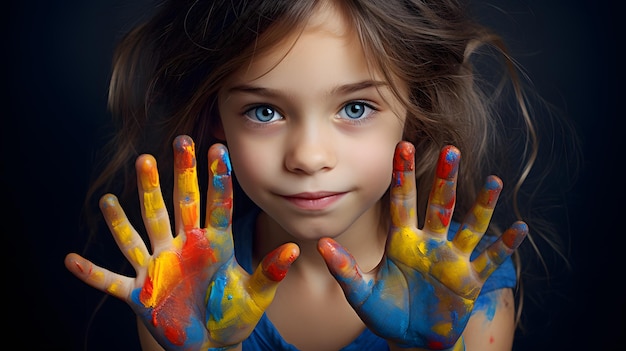 Petite fille et couleurs sur handportrait