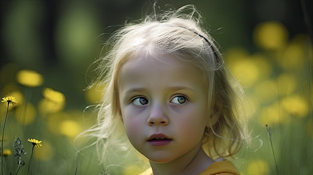 Une petite fille dans un champ de fleurs