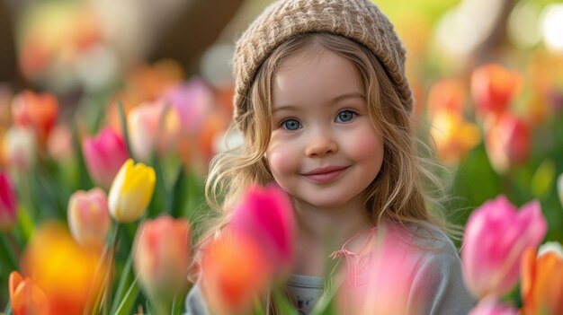 Une petite fille dans un champ de fleurs