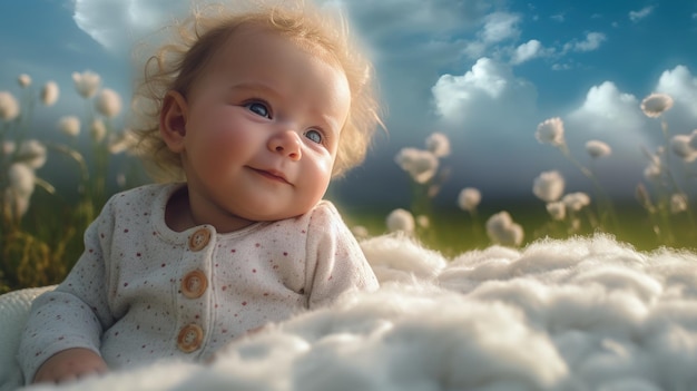 Une petite fille dans un nuage de coton