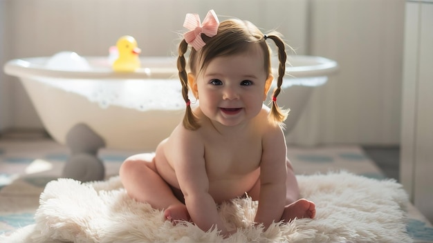 Une petite fille dans la salle de bain.