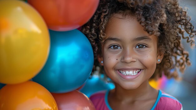 Une petite fille devant des ballons