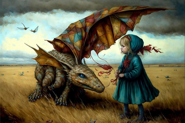 Une petite fille et un dragon