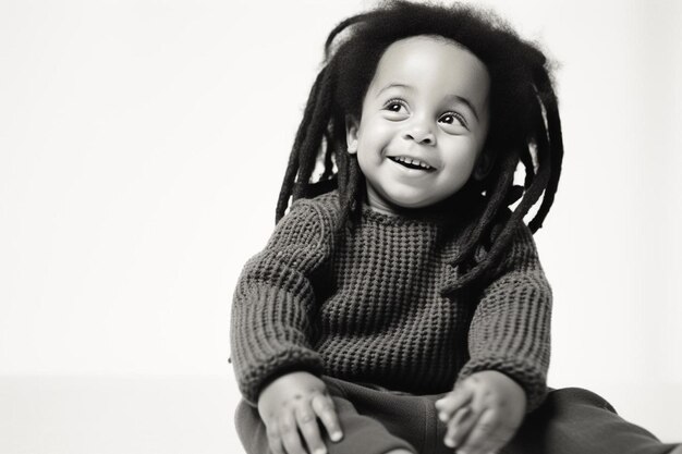 une petite fille avec des dreadlocks assise sur le sol