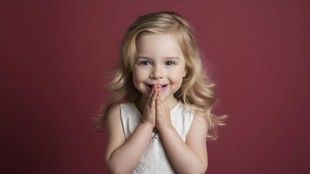 Une petite fille élégante souriante posant dans une robe isolée sur un fond blanc de studio