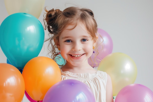 La petite fille heureuse avec des ballons AI générative