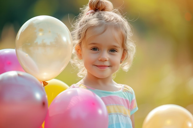 La petite fille heureuse avec des ballons AI générative