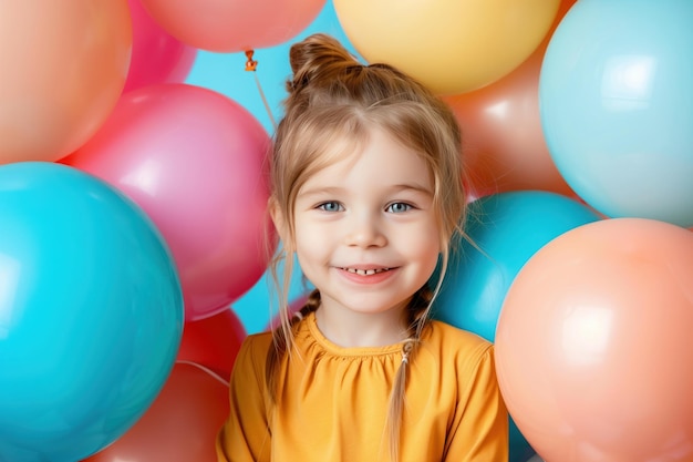 La petite fille heureuse avec des ballons AI générative