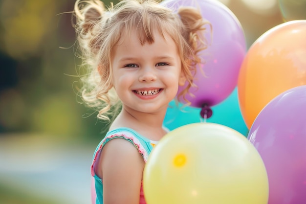 La petite fille heureuse avec des ballons AI générative