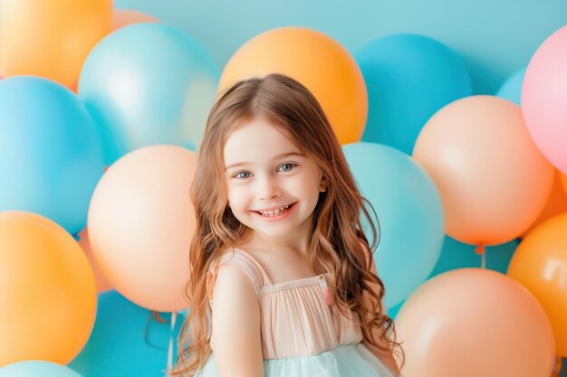 La petite fille heureuse avec des ballons AI générative