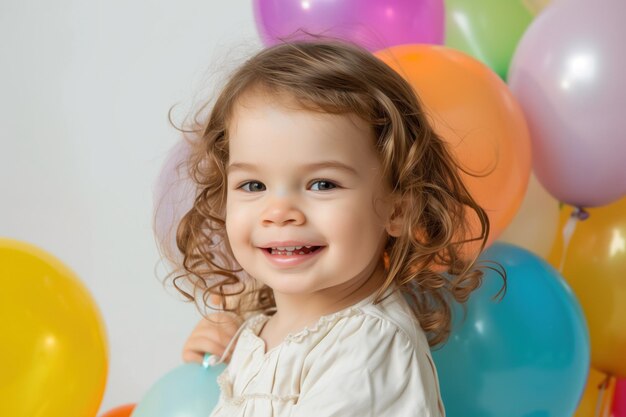 La petite fille heureuse avec des ballons AI générative