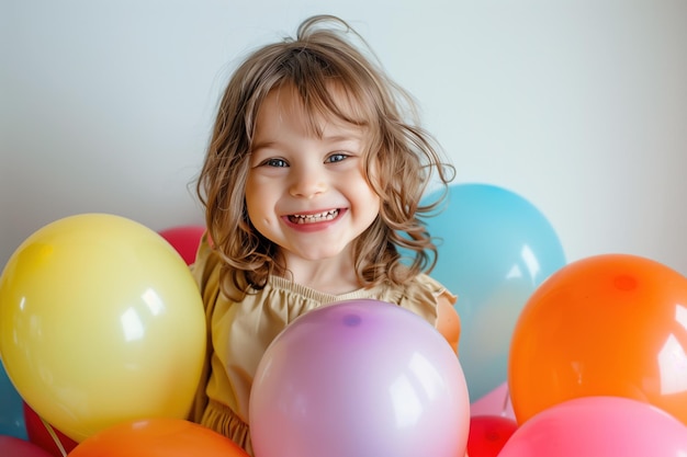 La petite fille heureuse avec des ballons AI générative