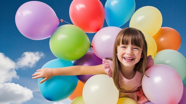 Photo une petite fille heureuse avec des ballons.