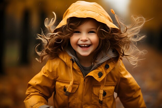 une petite fille heureuse qui rit et joue à l'automne