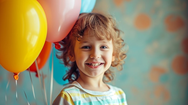 une petite fille heureuse et souriante avec des ballons de couleurs