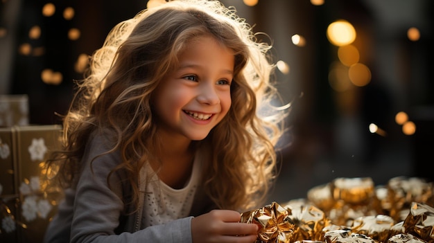 petite fille avec un joli sourire tenant et allumant des bougies papier peint de Noël