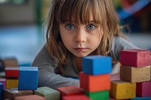 Une petite fille jouant avec des blocs