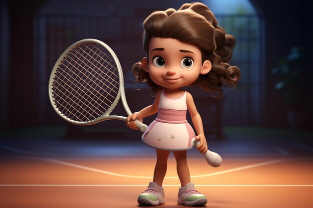 La petite fille joue au tennis.