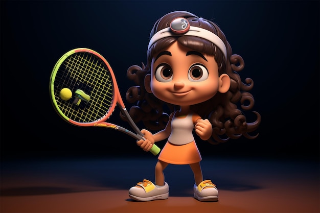 La petite fille joue au tennis.