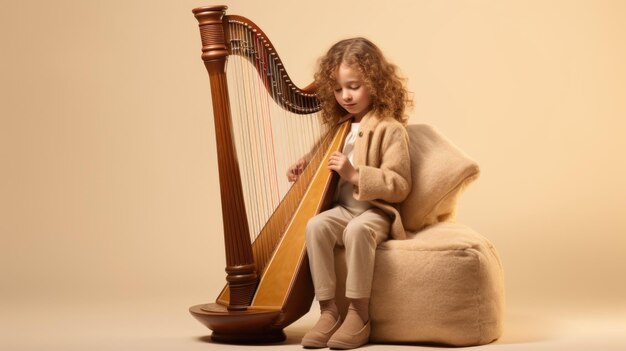 La petite fille joue de la harpe