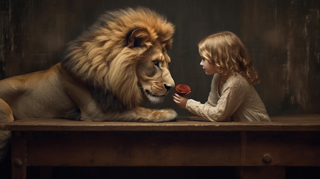 Une petite fille et un lion