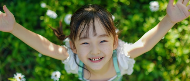 La petite fille avec les mains en l'air