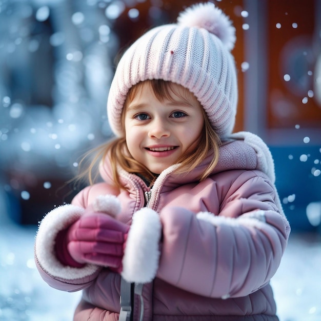 Une petite fille mignonne jouant dans la neige