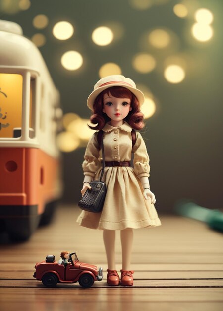 Une petite fille minimaliste dans une scene photographique de style vintage avec une atmosphere romantique nostalgique Image Premium generee a base d IA