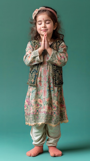 La petite fille musulmane du Ramadan est debout en prière
