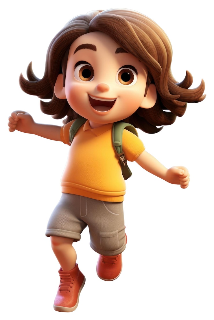 Photo petite fille de png sautant un jouet de dessin animé souriant