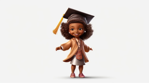 Une petite fille portant un bonnet de graduation et une robe avec un gland sur la tête.