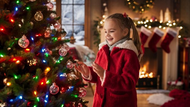 Une petite fille près de Noël