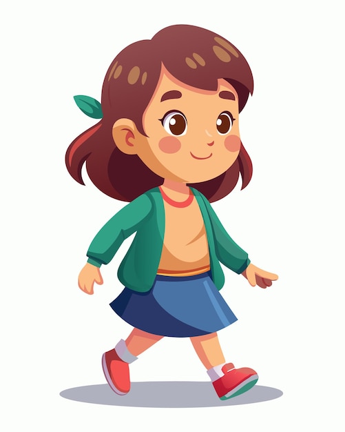 Une petite fille qui marche avec une expression joyeuse illustration de clip-art sur fond blanc