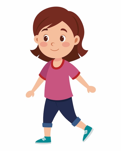 Une petite fille qui marche avec une expression joyeuse illustration de clip-art sur fond blanc