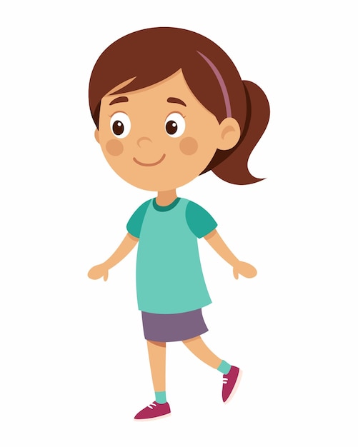 Une petite fille qui marche avec une expression joyeuse illustration de clip-art sur fond blanc