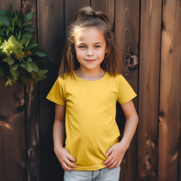 Une petite fille qui se berce d'un t-shirt jaune à la mode