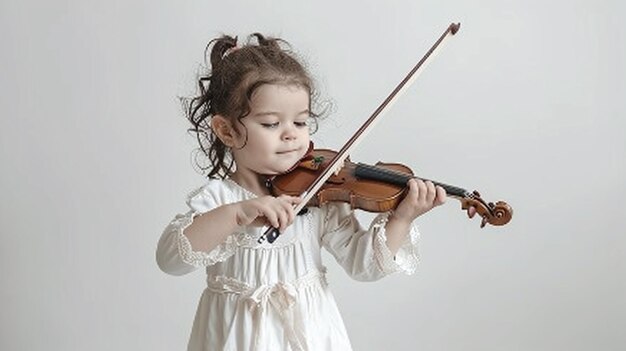 Une petite fille de race mixte jouant avec un violon