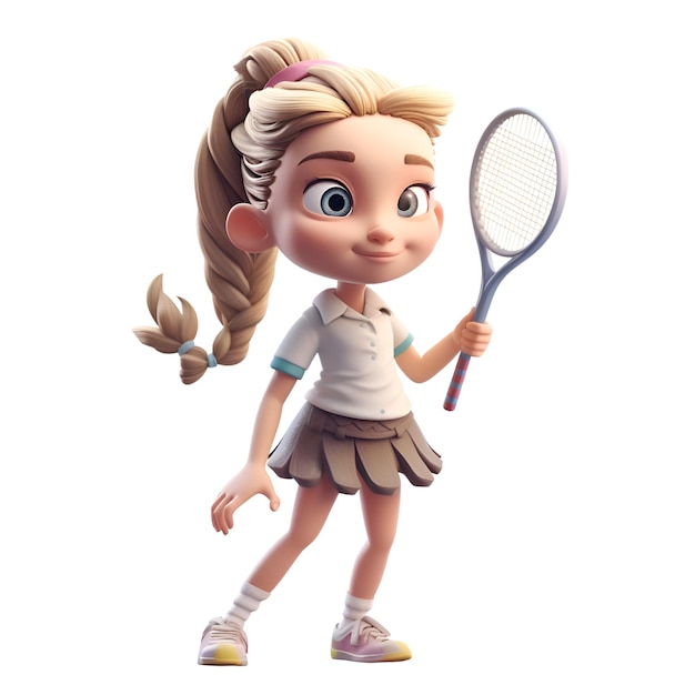 Petite fille avec une raquette de tennis et balle isolé sur fond blanc