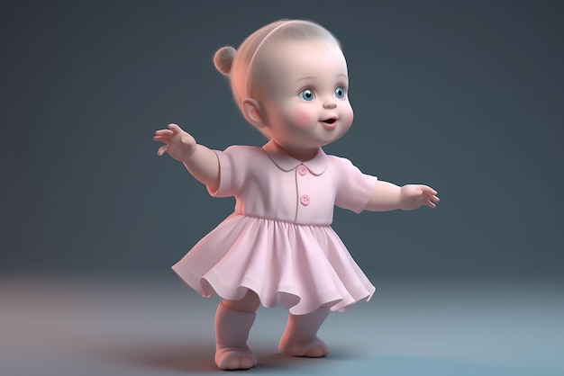 Une petite fille en robe rose