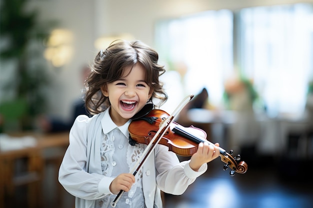 petite fille s'amusant debout à jouer du violon