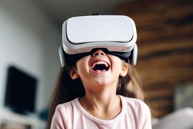 Petite fille s'amusant avec des lunettes VR à la maison