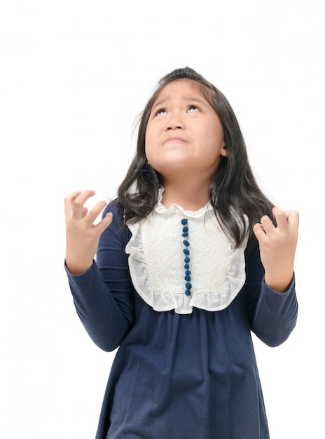 Petite fille s&#39;ennuie isolé sur fond blanc,