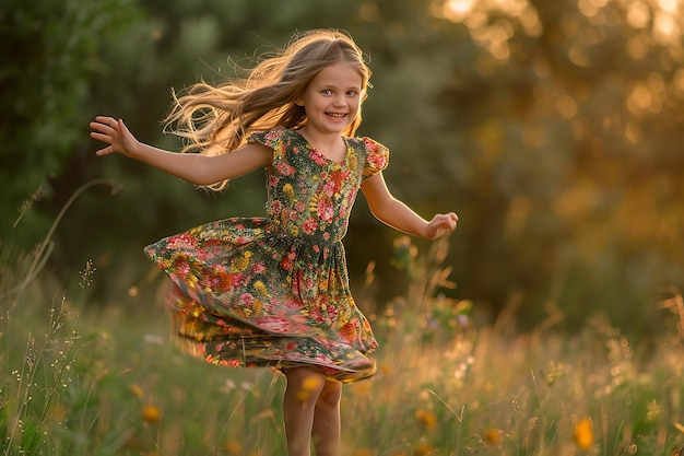 La petite fille saute de joie