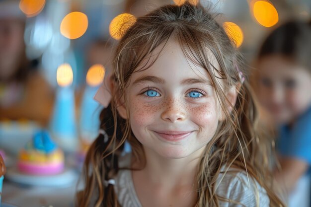 La petite fille souriante aux yeux bleus