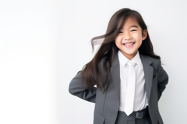 Une petite fille souriante en costume