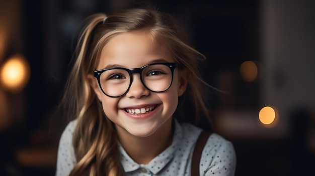 Petite fille souriante debout dans une classe d'écoleCréé avec la technologie Generative AI