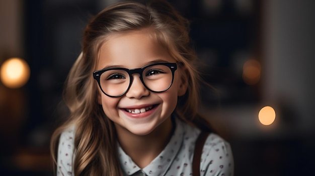 Petite fille souriante debout dans une classe d'écoleCréé avec la technologie Generative AI