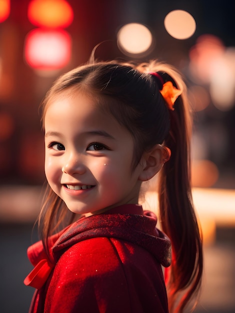 Petite fille avec un sourire brillant portrait photo rétroéclairé ai génératif